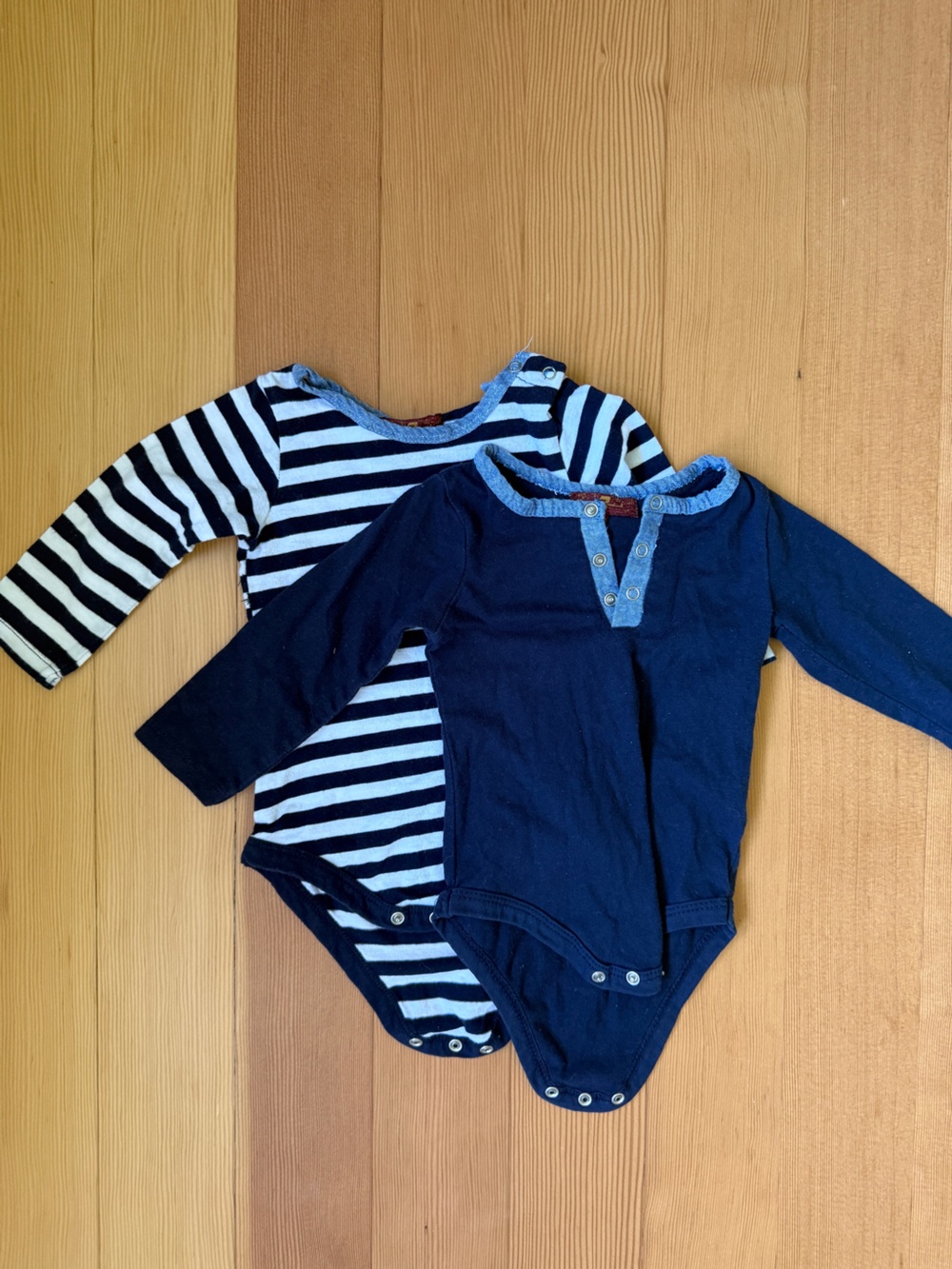 7 For All Mankind Navy Solid & Navy-White Striped Long-Sleeves - bundle of two